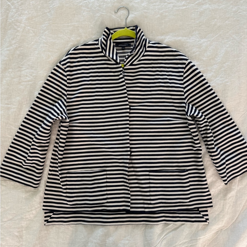 Lafayette 148 New York Navy and White Striped Jersey Jacket